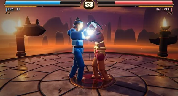 AI Fighter: two fighters trading blows in an arena, health bars above
