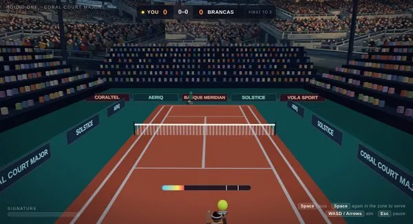 Match Point Majors: a clay tennis court in a packed stadium