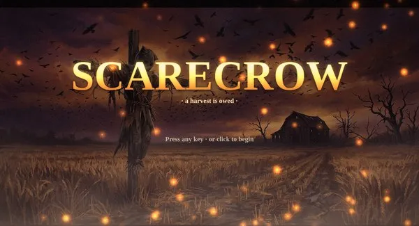 Scarecrow: title card over a dark cornfield